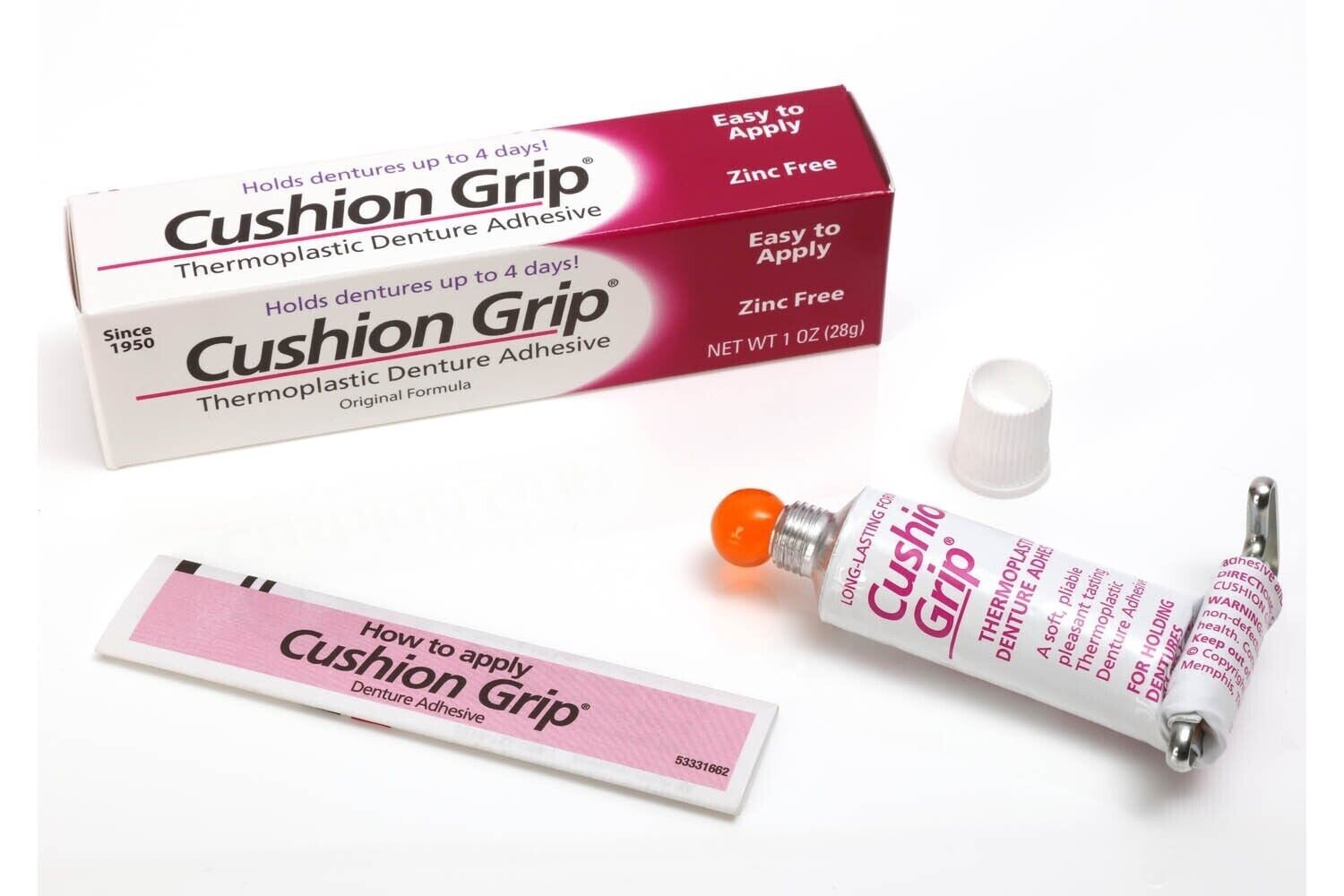 Cushion Grip Thermoplastic Denture Adhesive 1 Oz - 100% Waterproof & Zinc Free