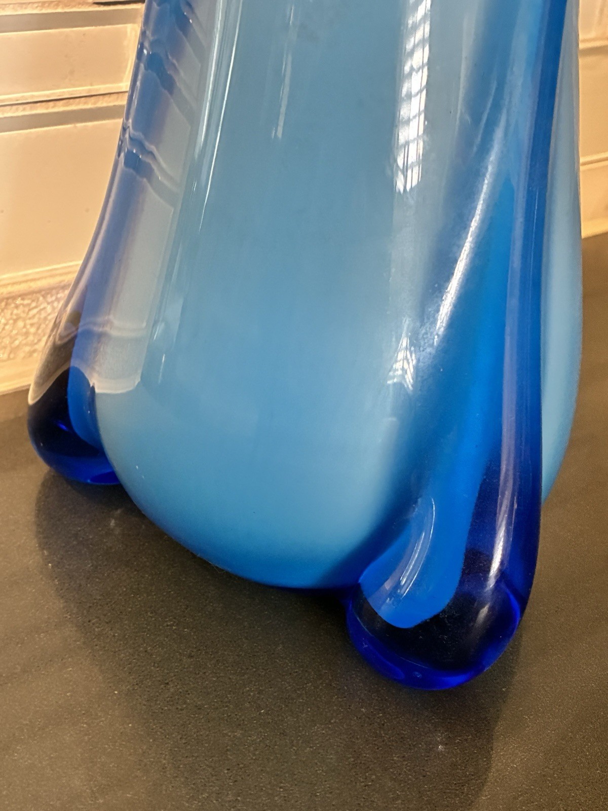 VTG TALL MURANO EMPOLI ALROSE BLUE GLASS VASE CRISTALLERIA FRATELLI BETTI 20”