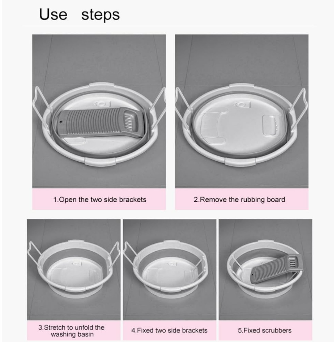 Collapsible Washboard Basin for Clothes, Portable Foldable Laundry Tub (Gray)