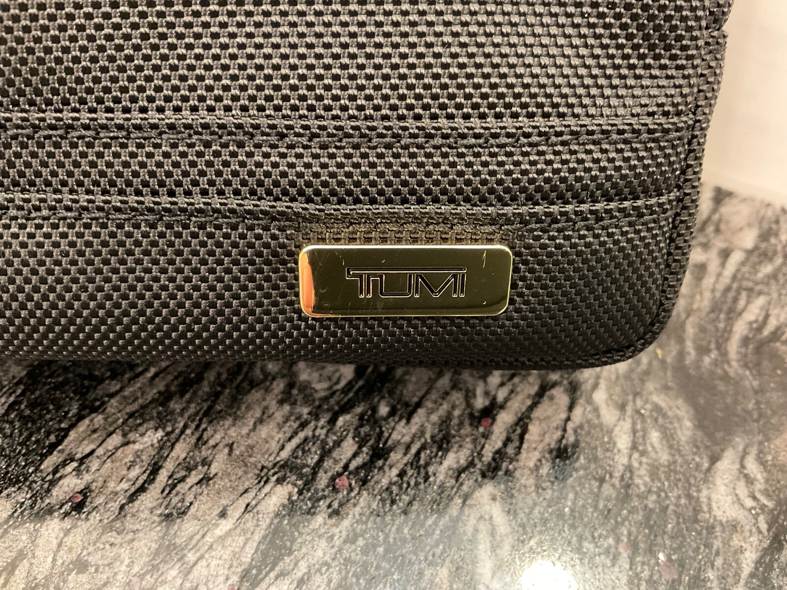 NEW - TUMI Zippered Small Kit - 4”x7” Pouch - Cosmetic Bag - BLACK with GOLD