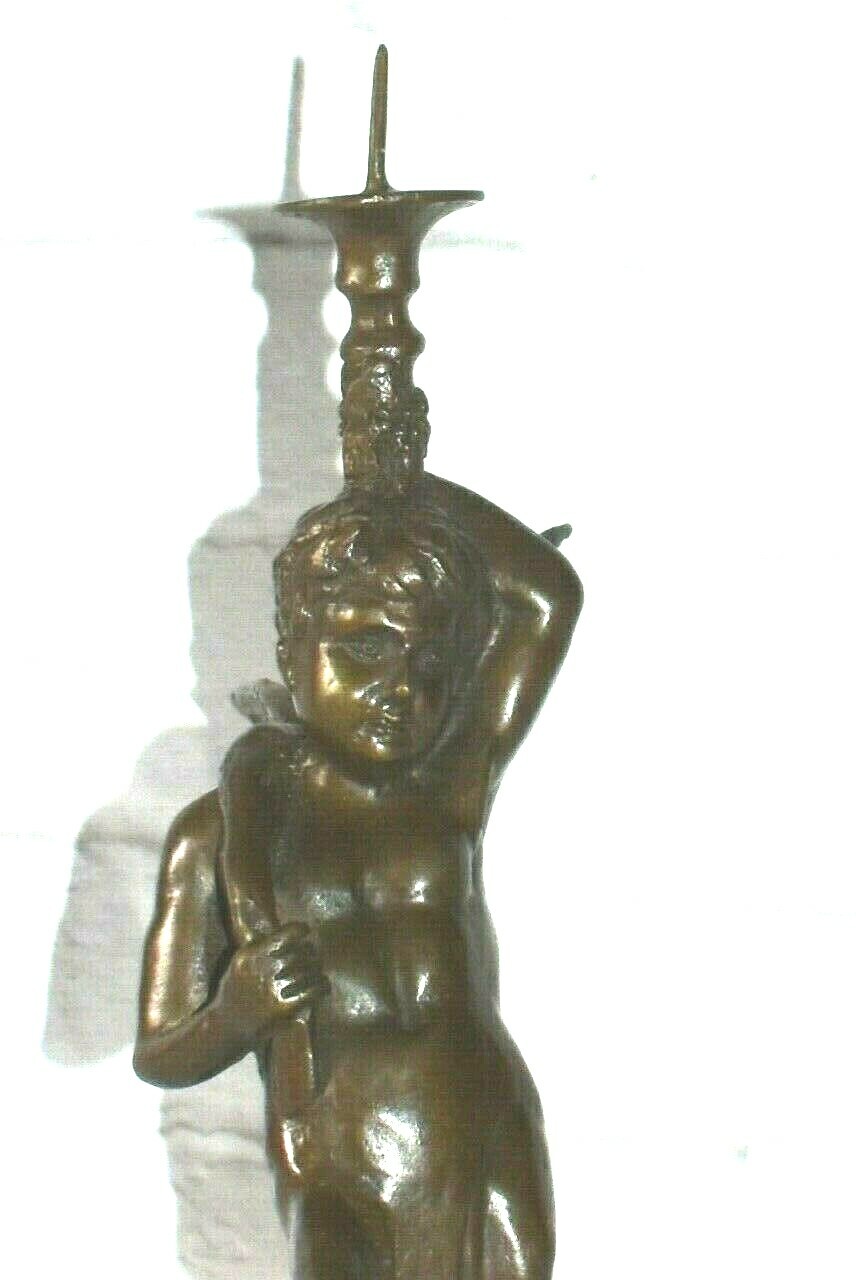 Original ART TAYLOR Dragon Boy Bronze Sculpture Candle Holder Marble Base Signed