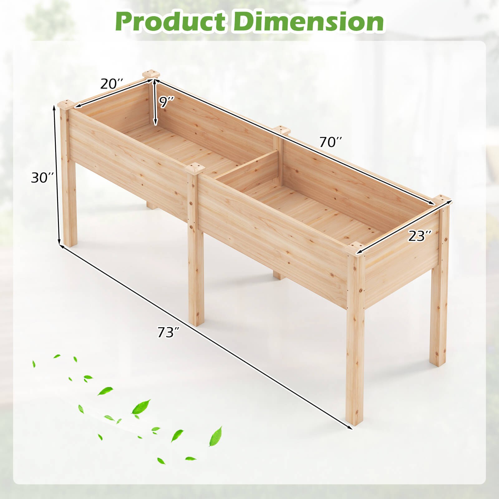 Raised Garden Bed Elevated Fir Wood Planter Box w/ 2 Large Planting Areas