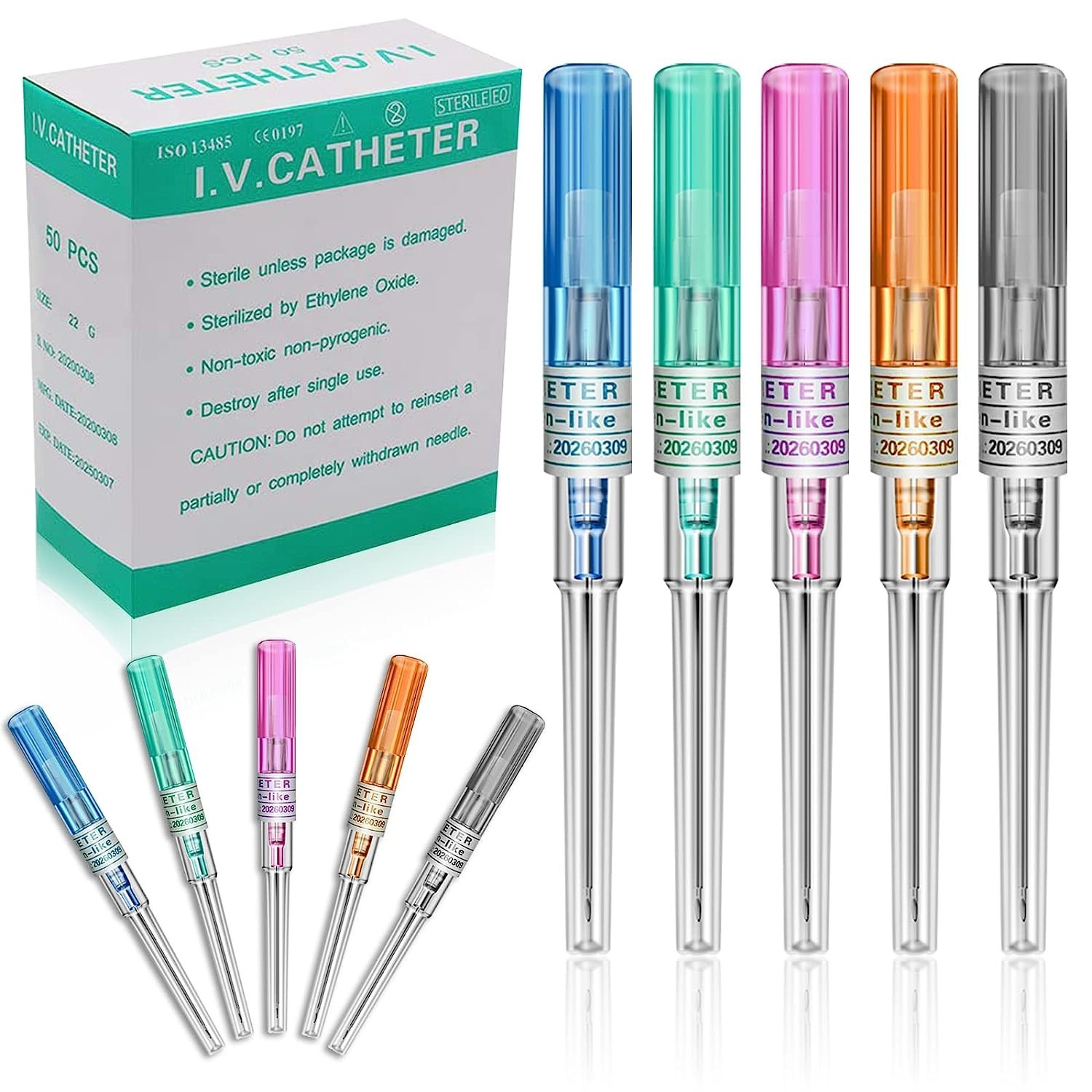 5/10/50 Pro I.V Catheter Body Piercing Needles 14,16,18,20,22G Navel Ear Nose