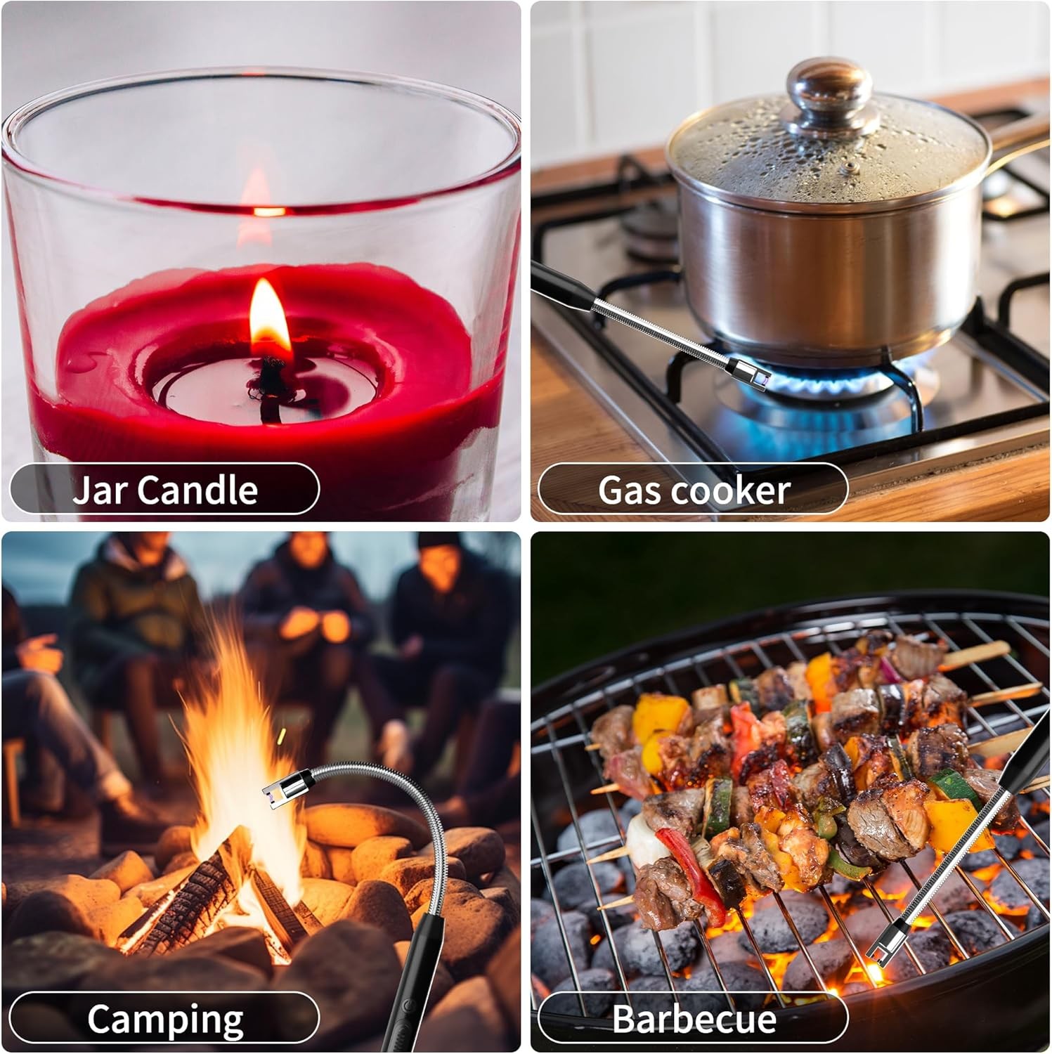 2-Pack Rechargeable Electric Candle Lighters, Flameless Windproof Long Lighter w