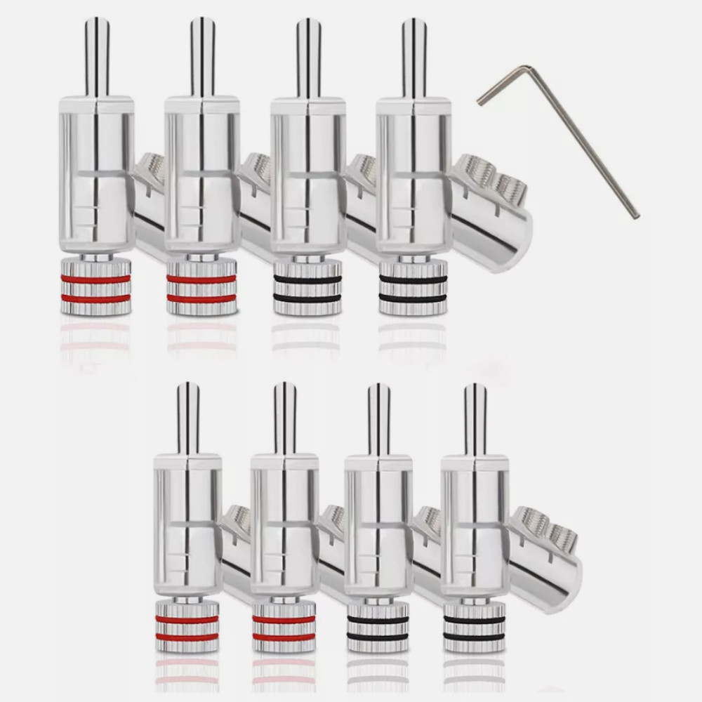 8PCS Hi-End Rhodium / Gold Plated Lock Banana Plug Audio Speaker Cable Connector