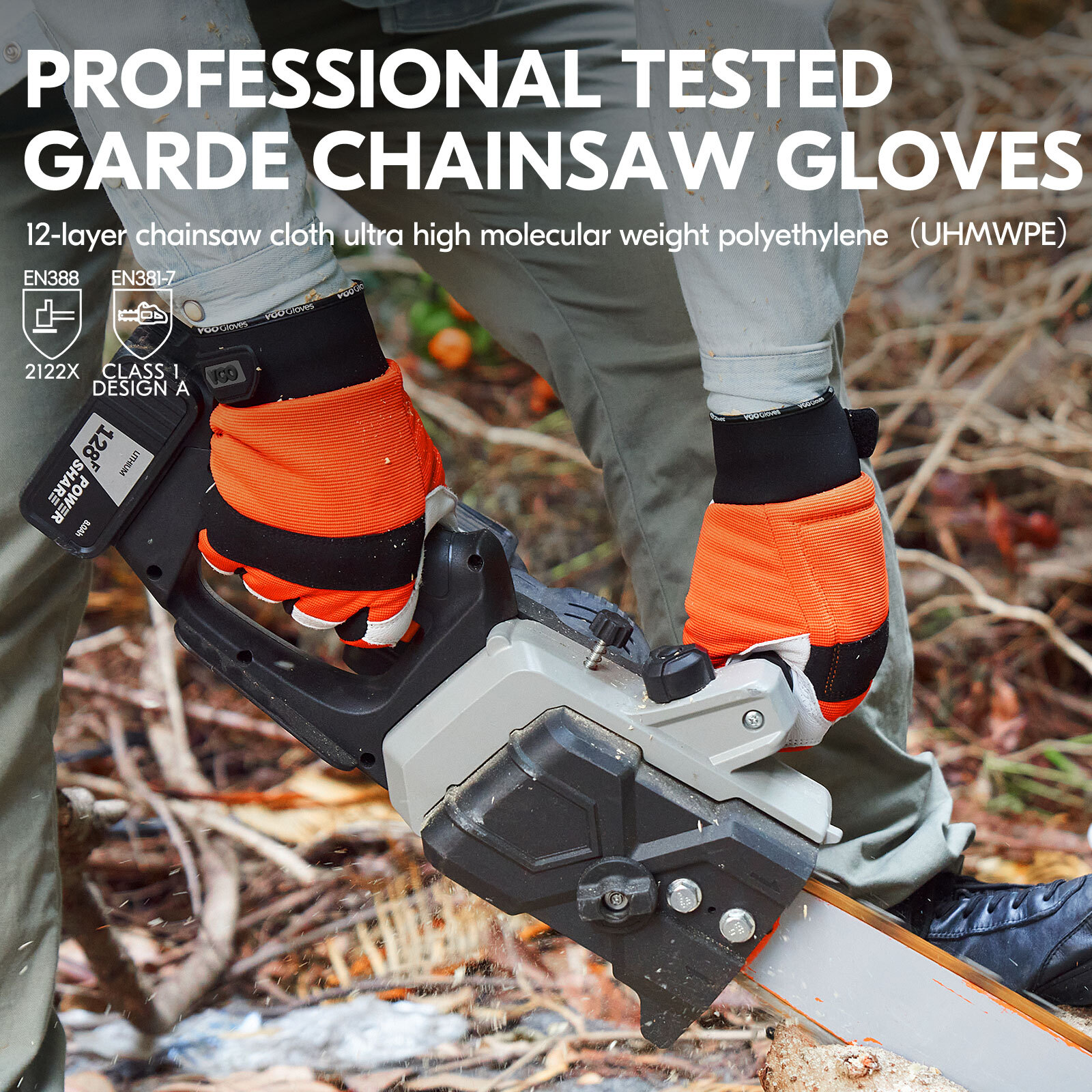 Vgo 1Pair Chainsaw Work Gloves Saw Protection on Left Hand Back (Orange, GA8912)