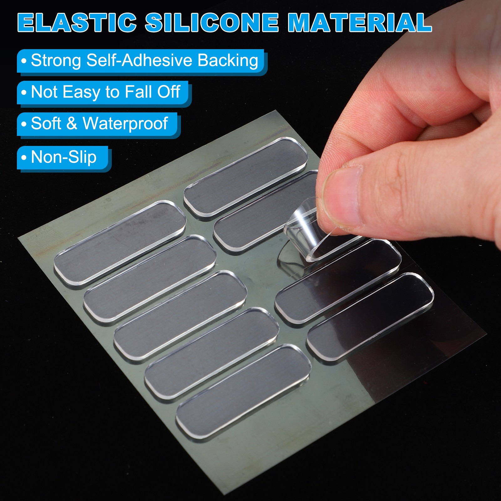 60Pcs Cabinet Door Bumper 1.4"x0.4" Self Adhesive Rubber Bumper Stripes Clear