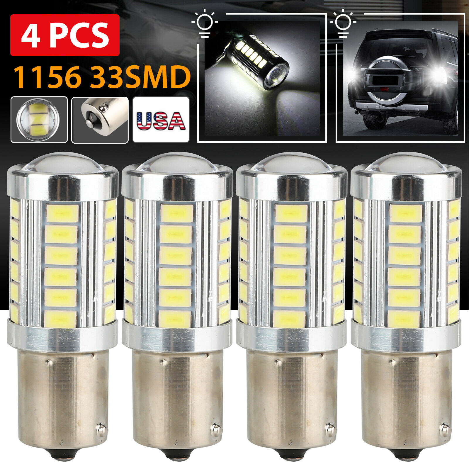 4x 1156 BA15S 33SMD LED Interior Light Bulb Tail Brake Reverse Turn Signal White