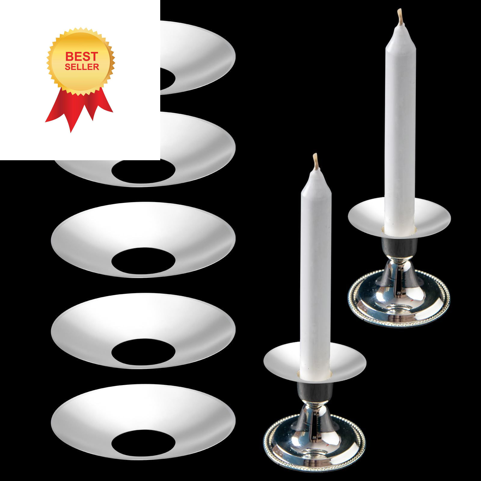 12 Pieces Metal Silver Candle Bobeches Round Drip Guards Taper