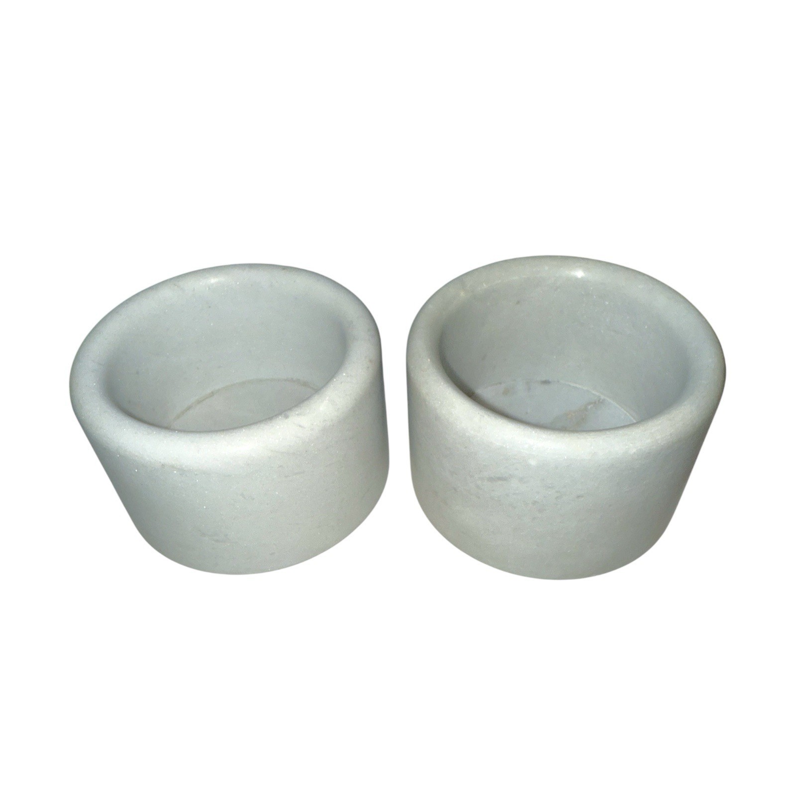 Vintage White Marble Salt Cellars Pinch Pots Set of 2 Heavy MCM Trinket Bowls