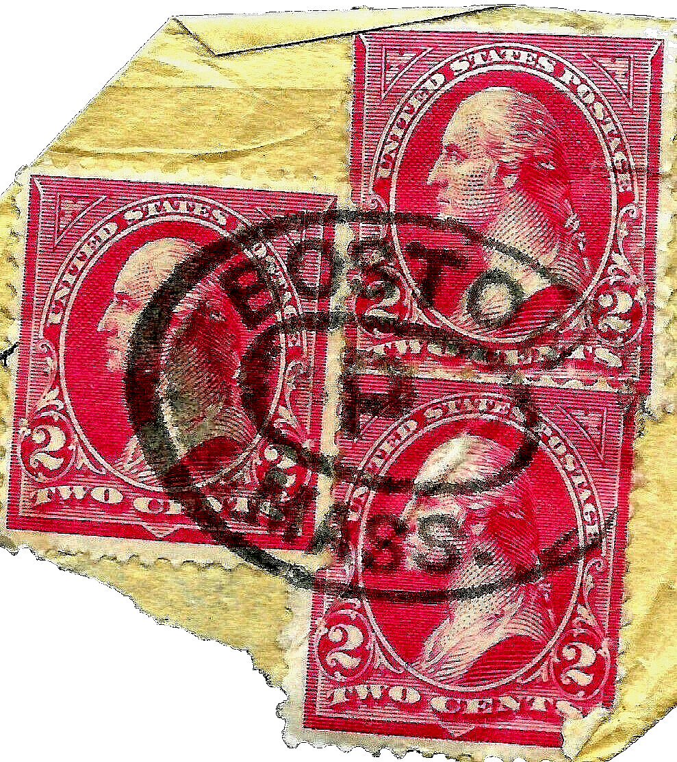🚩STAMP💥 "OVAL BOSTON MASS"💥 TOWN FANCY POST/CORNER CANCEL 2¢ 1894-1895 №65A