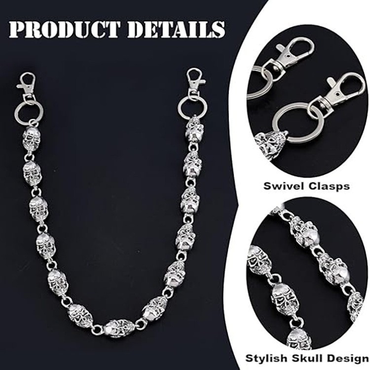 Silvery Skull Jeans Chain Hip Hop Punk Waist Chain Men's Accessories Alloy