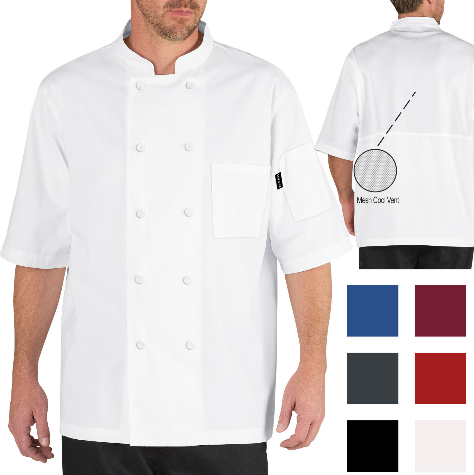Chef Code Lightweight Cool Breeze Chef Coat Short Sleeve & Mesh Vent Inlay CC105