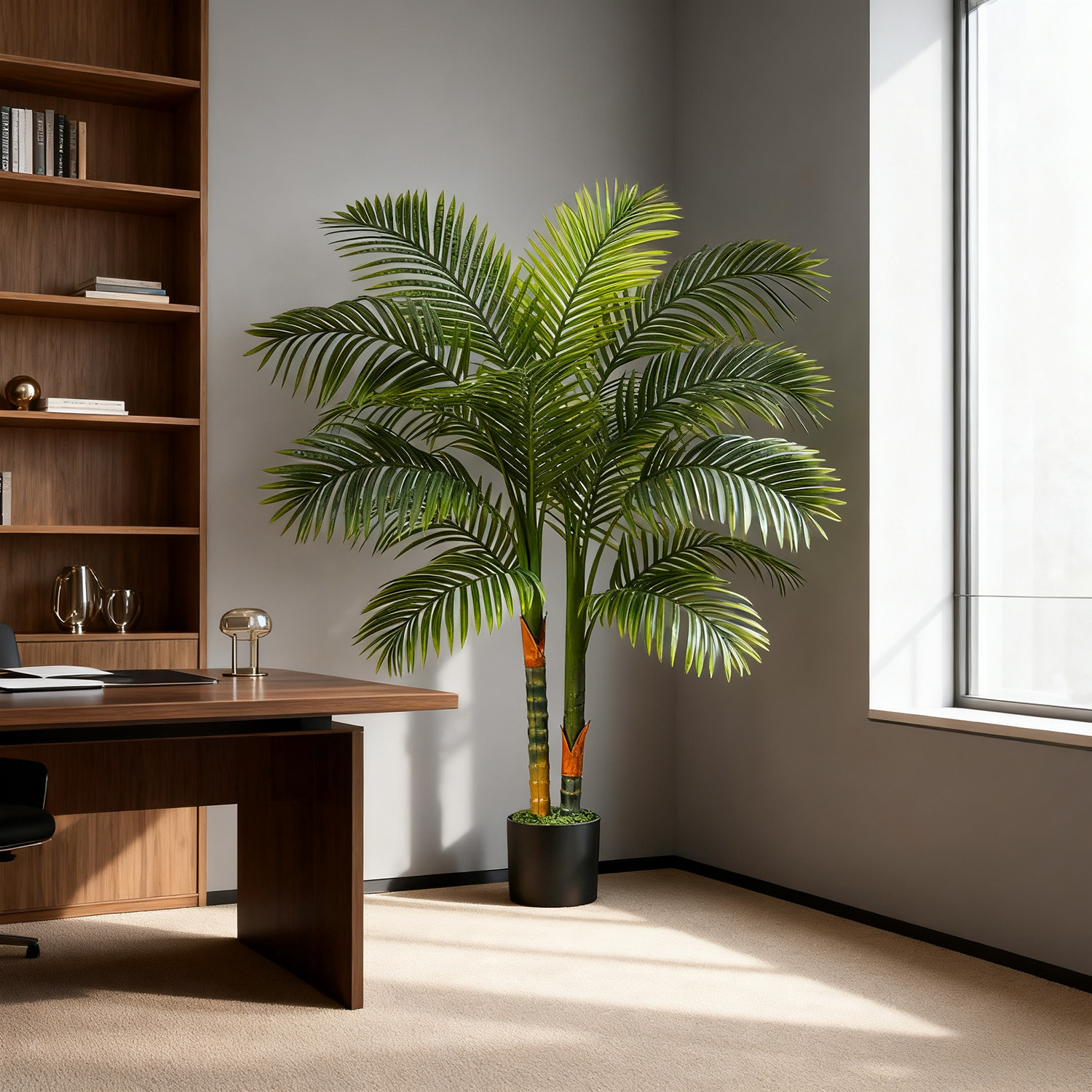 6FT Double Golden Cane Palm Artificial Tree Lush Realistic Home Garden Decor