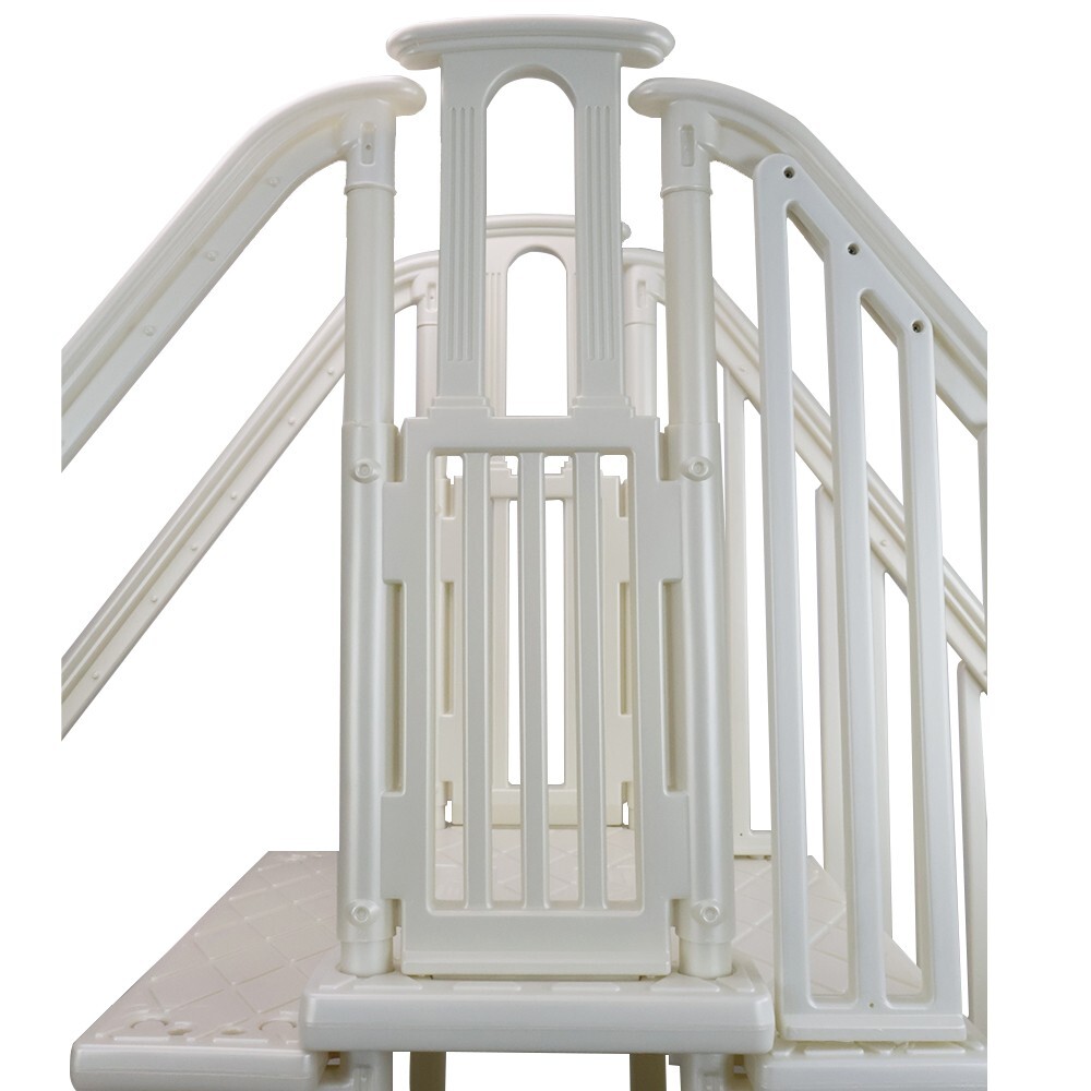 Aqua Select Above Ground Anti-Slip Pool Steps Entry System with Gate Pearl White