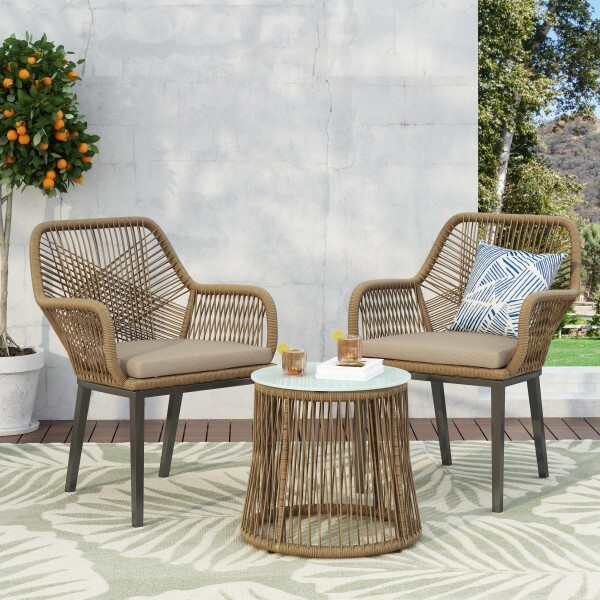 Eloam Outdoor Wicker 2 Seater Chat Set, Light Brown and Beige