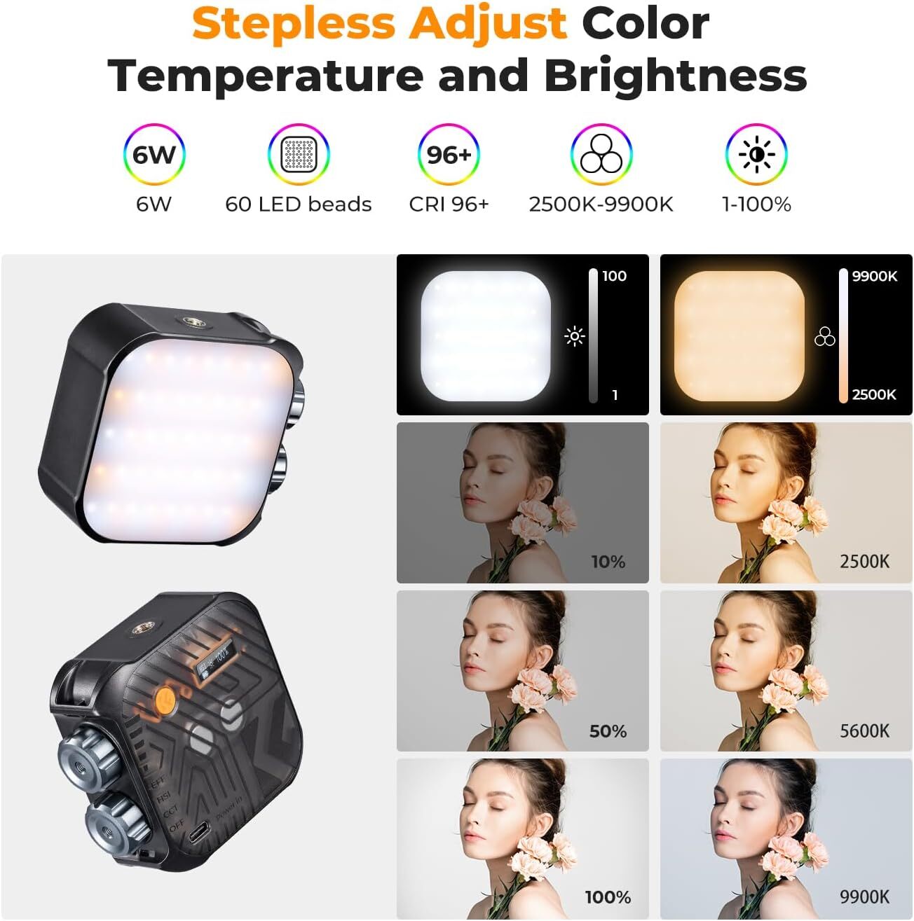 K&F Concept Portable RGB Video Light 360° Full Color LED Camera Light for Selfie