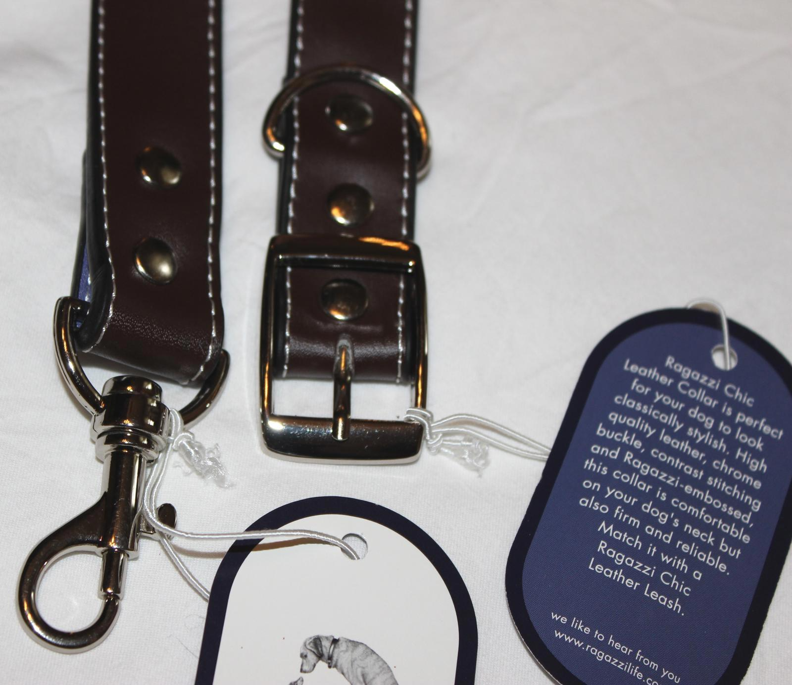 RAGAZZI LIFE CHIC LEATHER LEASH 6ft x 1" BROWN PURPLE + 22" COLLAR GENUIN LEATHR