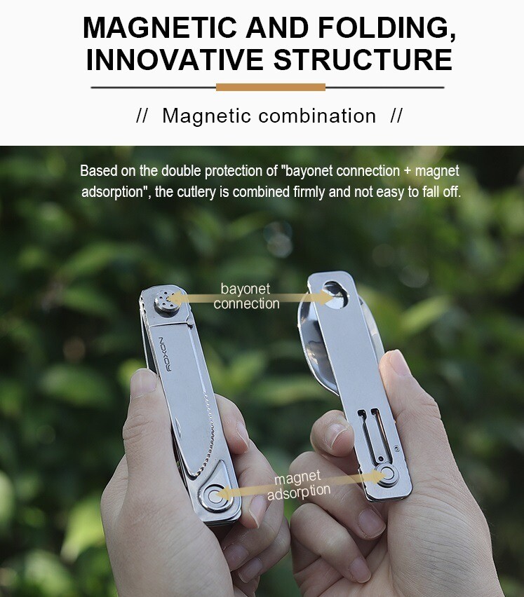 ROXON Camping Cutlery Portable Magnetic Folding Compact Durable Extending Handle