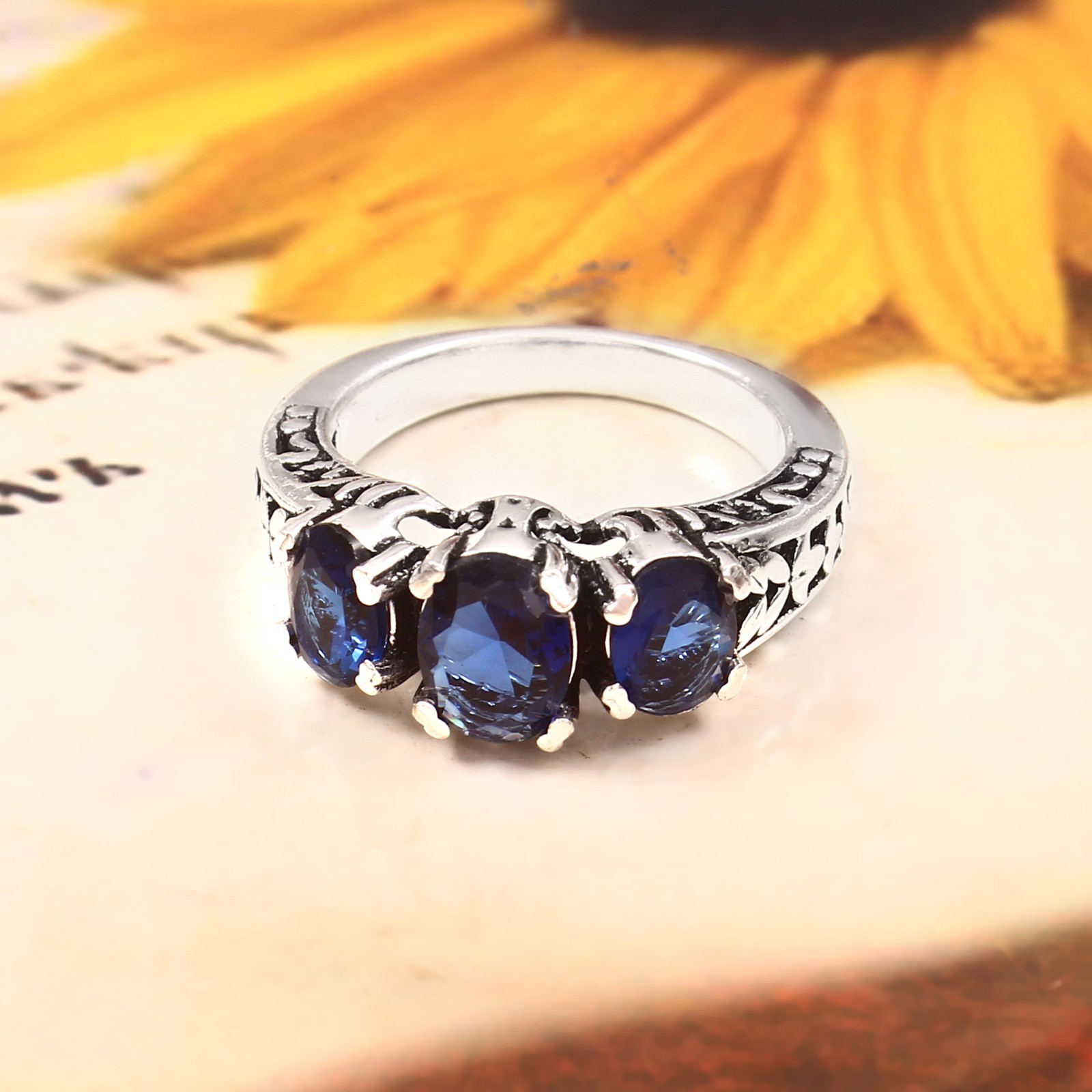 925 Sterling Silver Rose Cut Blue Tanzanite Gemstone Jewelry Ring (All size US)