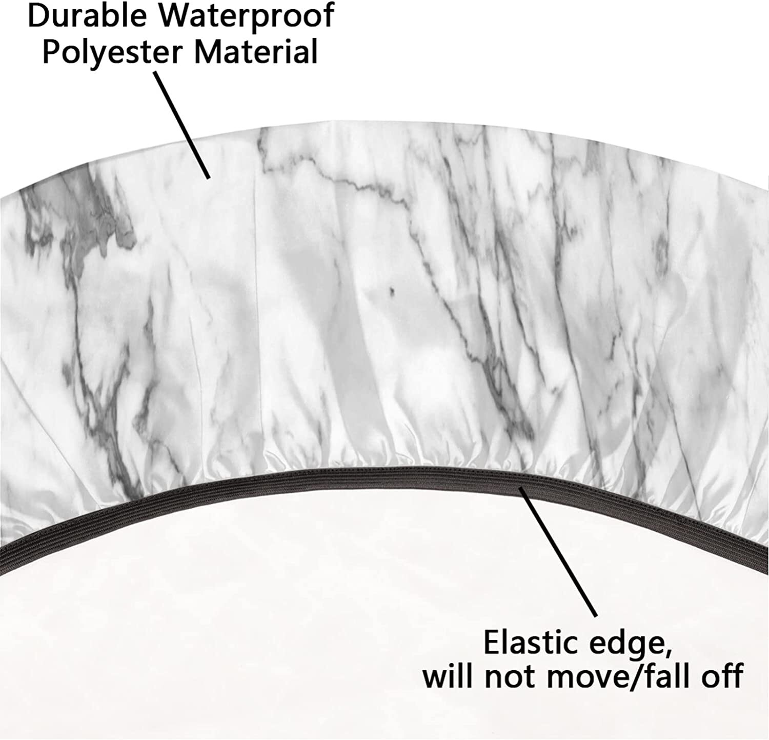 Marble Fitted Tablecloth Round, Edge Elastic Waterproof Polyester Table Covers