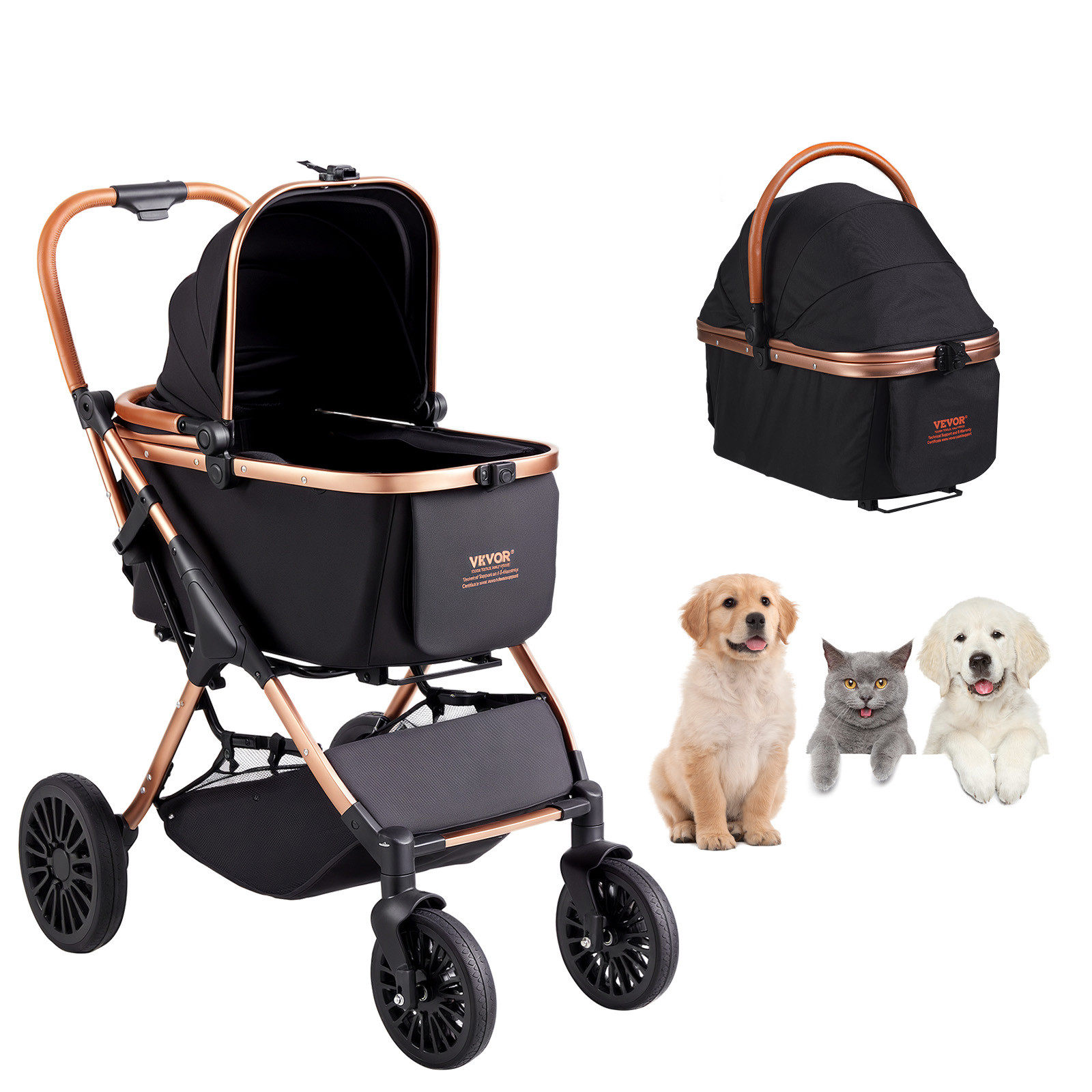 Pet Stroller 4 Wheels Dog Stroller with Brakes 66 lbs Weight Capacity