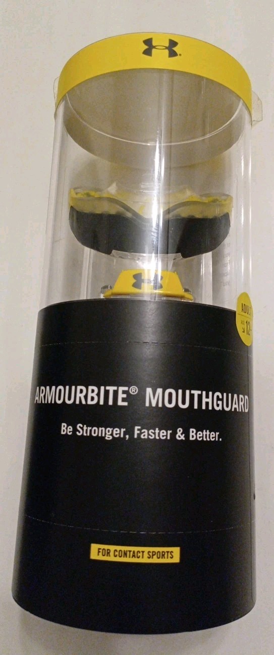 New Under Armour Armourbite Mouthguard CONTACT SPORTS Adult 12+ Yellow Black