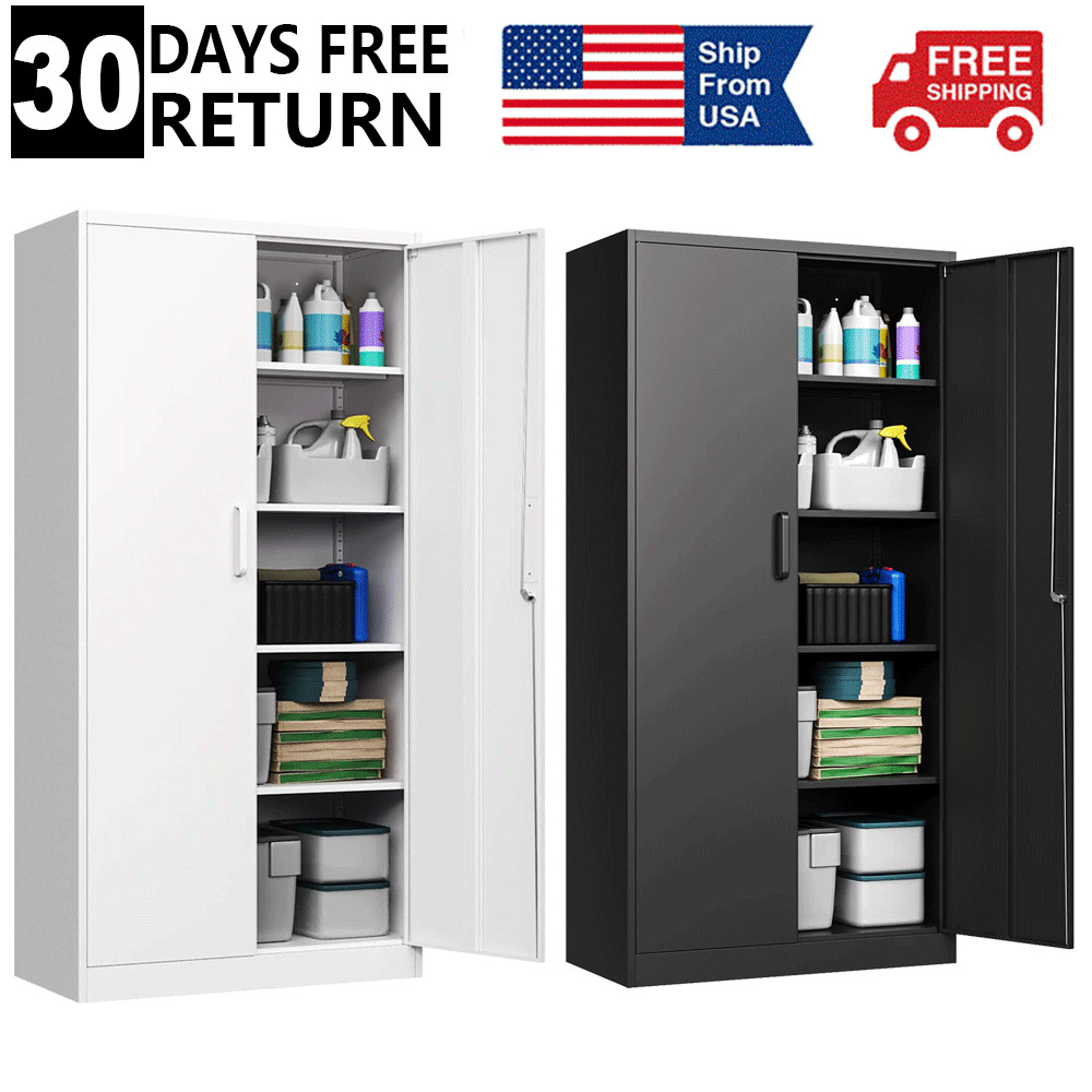 71''Metal Storage Cabinet with 4 Adjustable Shelves and Locking Door Home Garage