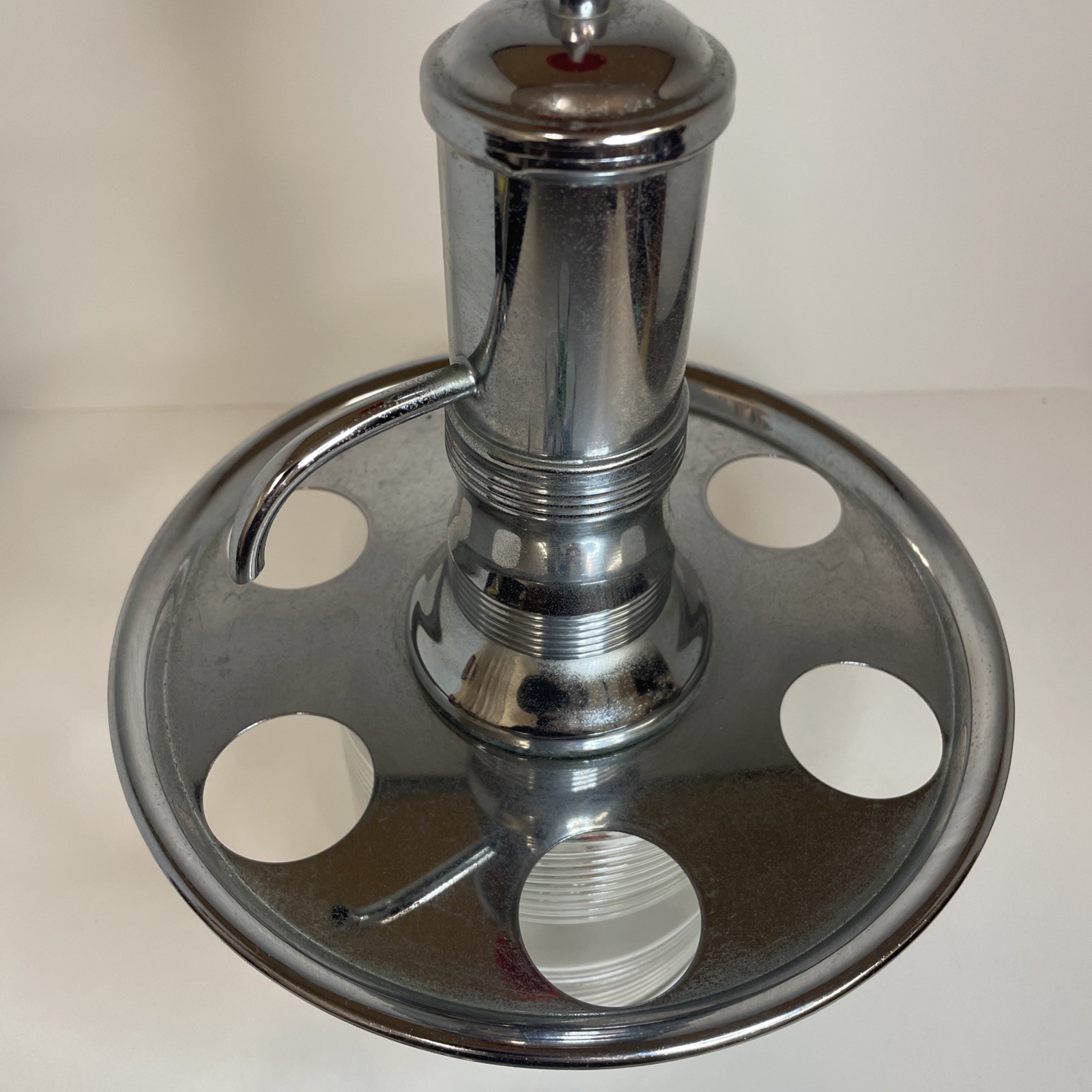 Vintage Park Sherman MCM Liquor Dispenser w/6 Shot Glasses Rotating Chrome Tray