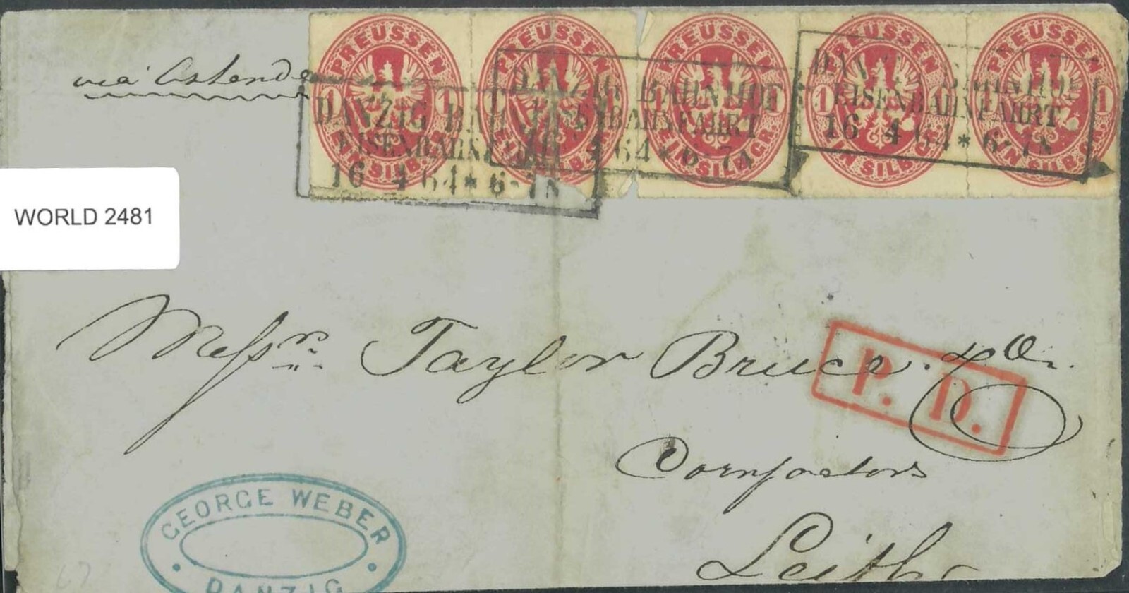 SAVOYSTAMPS GERMANY 1864 COVER FROM DANZIG, FRANKED MULTIPLE WITH PRUSSIA 1 SGR