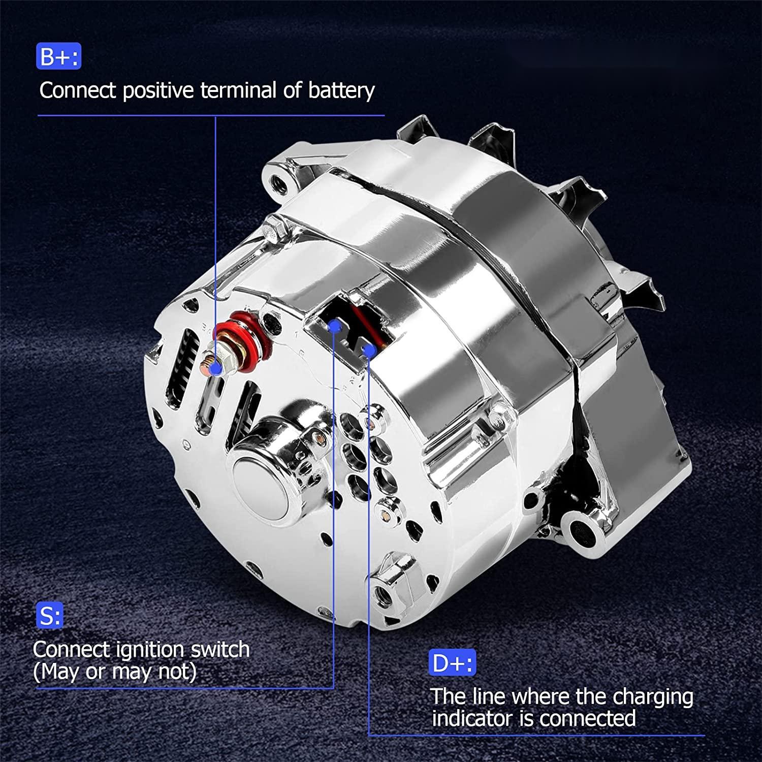 Alternator for 110Amp Chrome 1 Wire Self Exciting Street Rod GM 305 350 BBC SBC