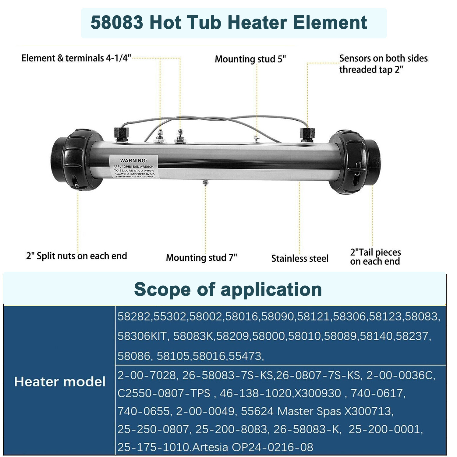 for Balboa 58083 M-7 Heater Assembly 15", 5.5 kW 240V/120V, with Studs & Sensors