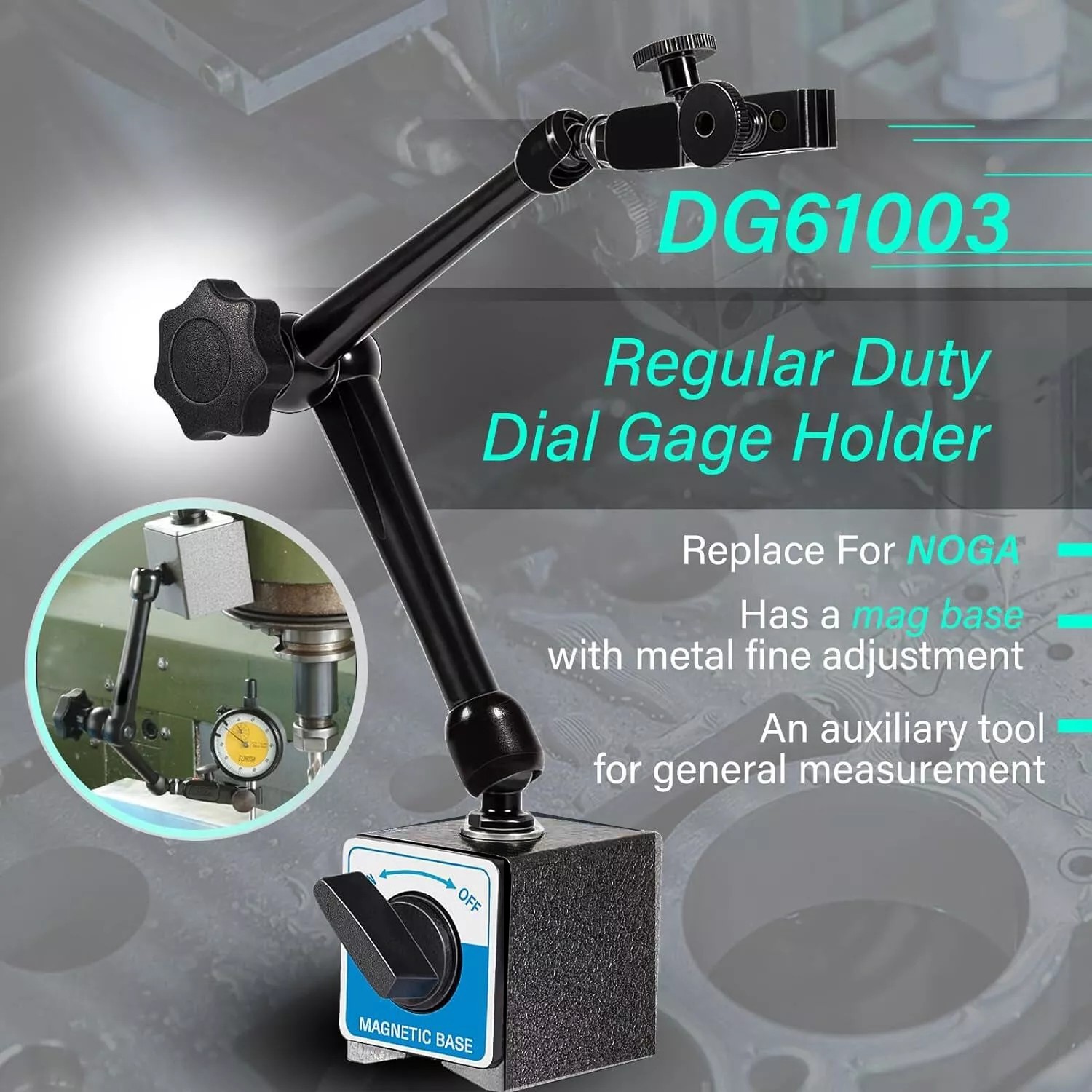 176lb Magnetic Base H-295 Fits Noga Dial Gage Test Indicator Stand DG61003