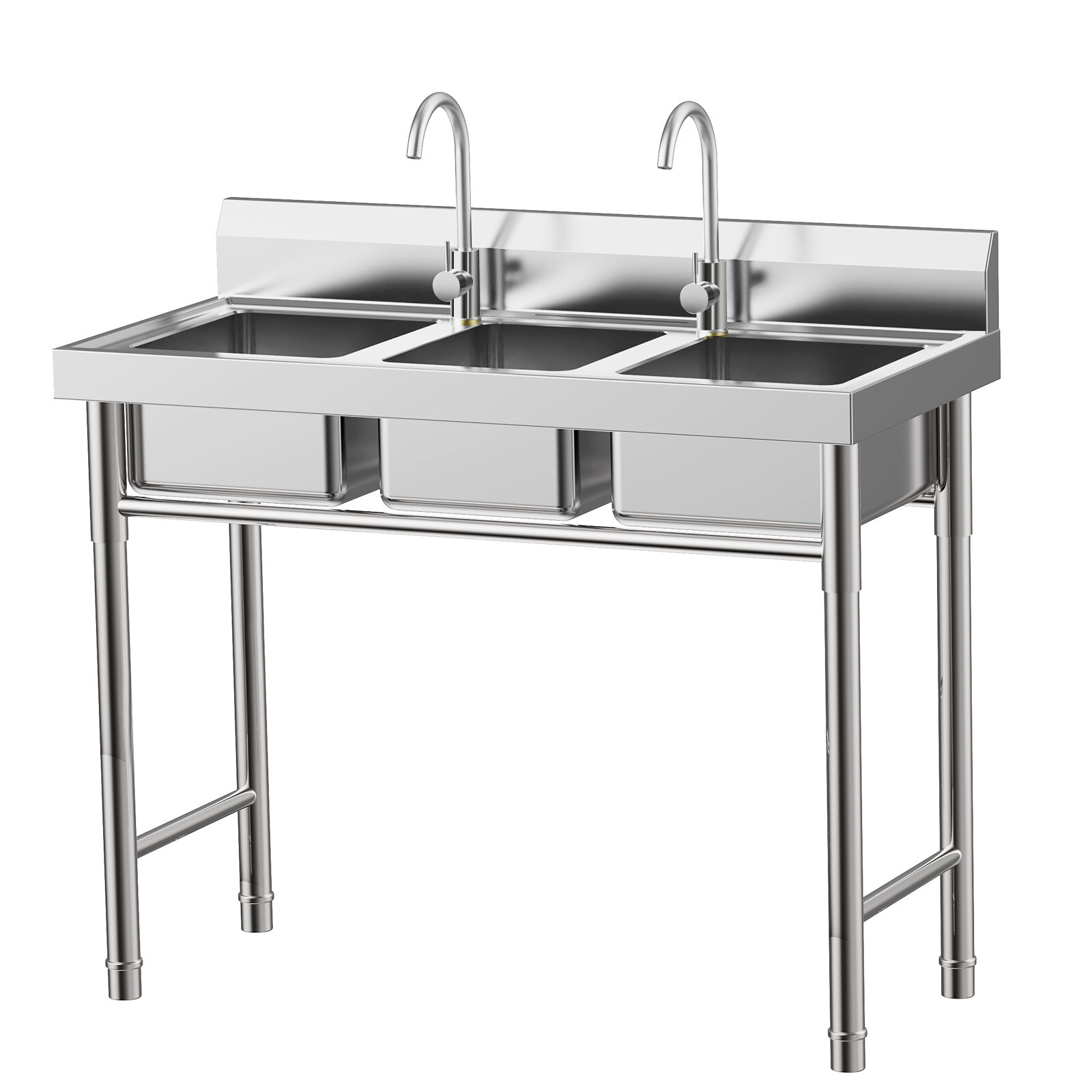 Commercial Stainless Steel 3-Compartment Sink for Kitchen & Catering Use
