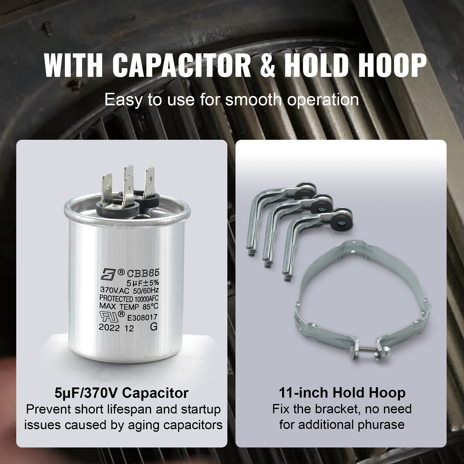 VEVOR 1/3HP Furnace Blower Motor 110-120V 4.4A 1075RPM 4 Speeds 48 Frame 1 Phase