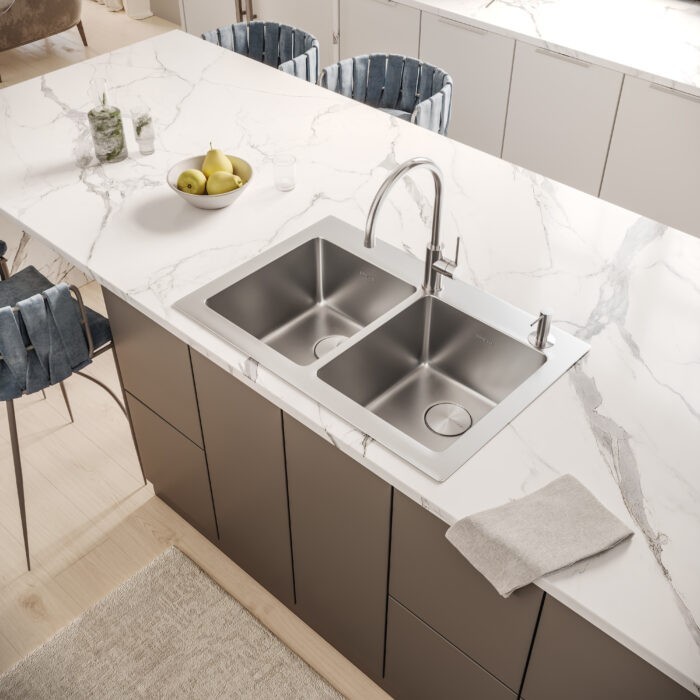 Ruvati 33 x 22 inch Topmount 16 G Double Bowl Kitchen Sink - RVM5150