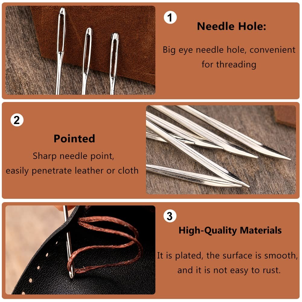 20 Pcs Leather Sewing Needles,Heavy Duty Sewing Needles Kit Include Curved Le...