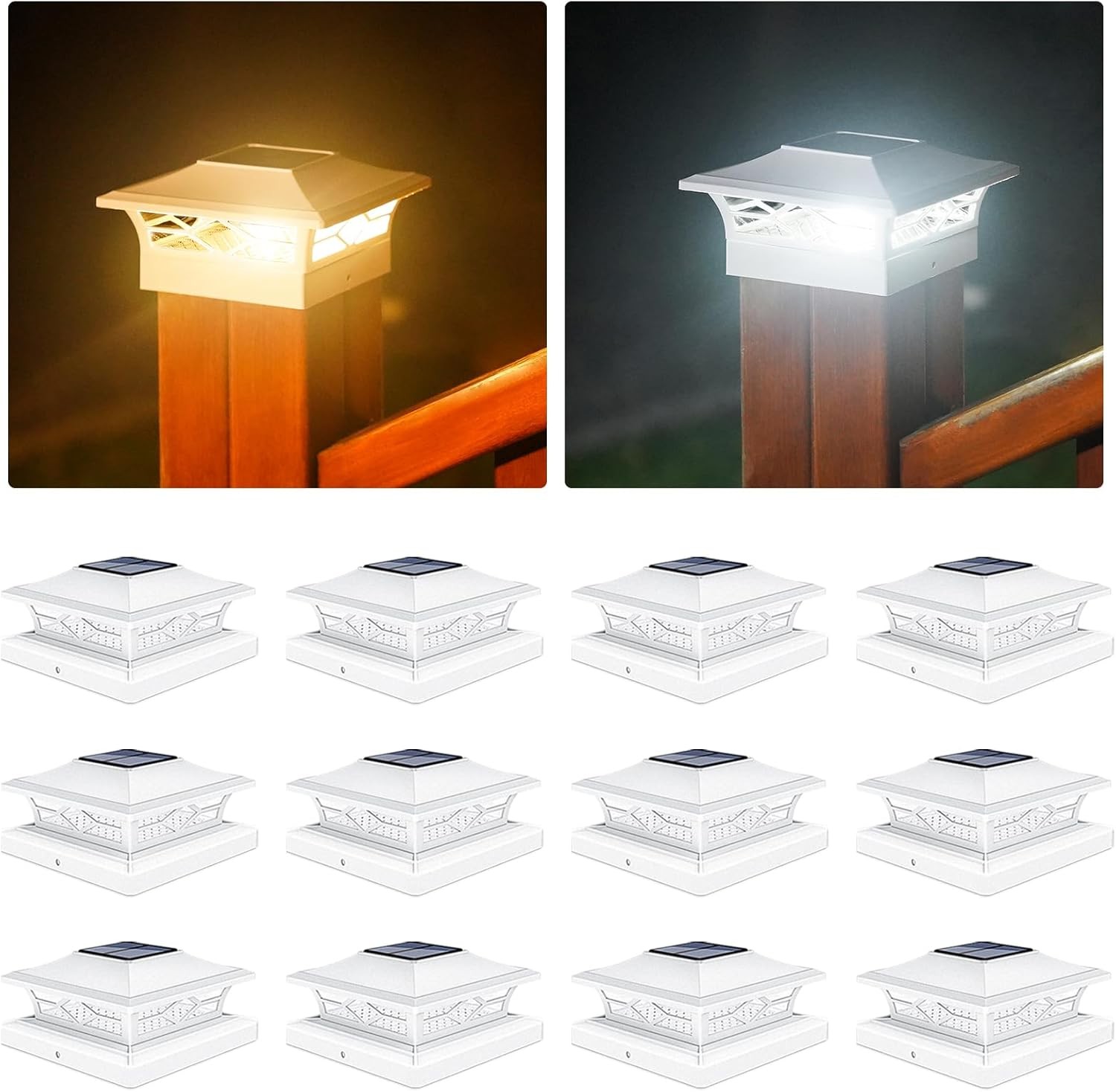 6/8/12 Pack LED Solar Post Lights Outdoor Deck Cap Fence Light PVC Vinyl 4x4 6x6