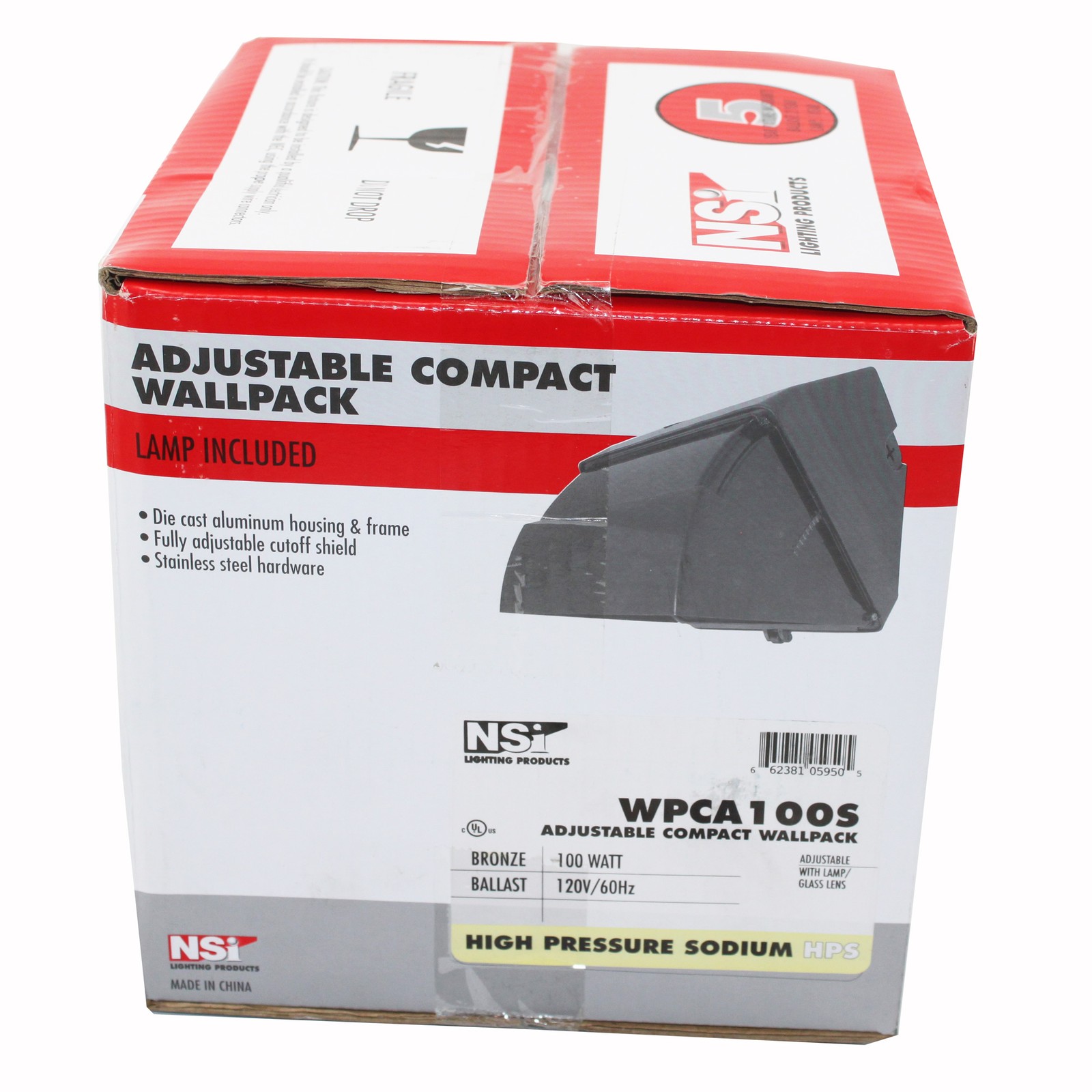 NSI WPCA100S ADJUSTABLE WALLPACK 100W 120V HPS OUTDOOR FLOOD LIGHTING FIXTURE