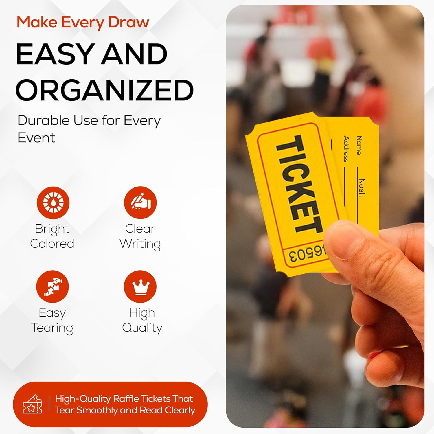 1000 Pairs (2000 Pcs) Raffle Tickets, 50/50 Double Raffle Tickets (Blue/Red/Gree