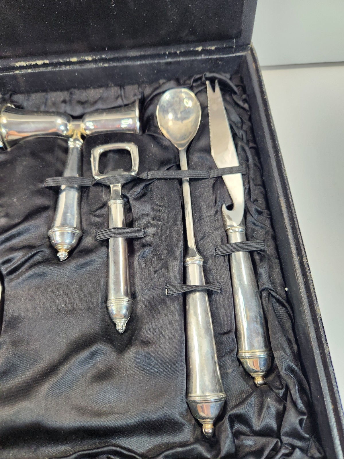 TOWLE SILVER PLATED 5 PC BARTENDER SET WITH BOX BARWARE 1980'S
