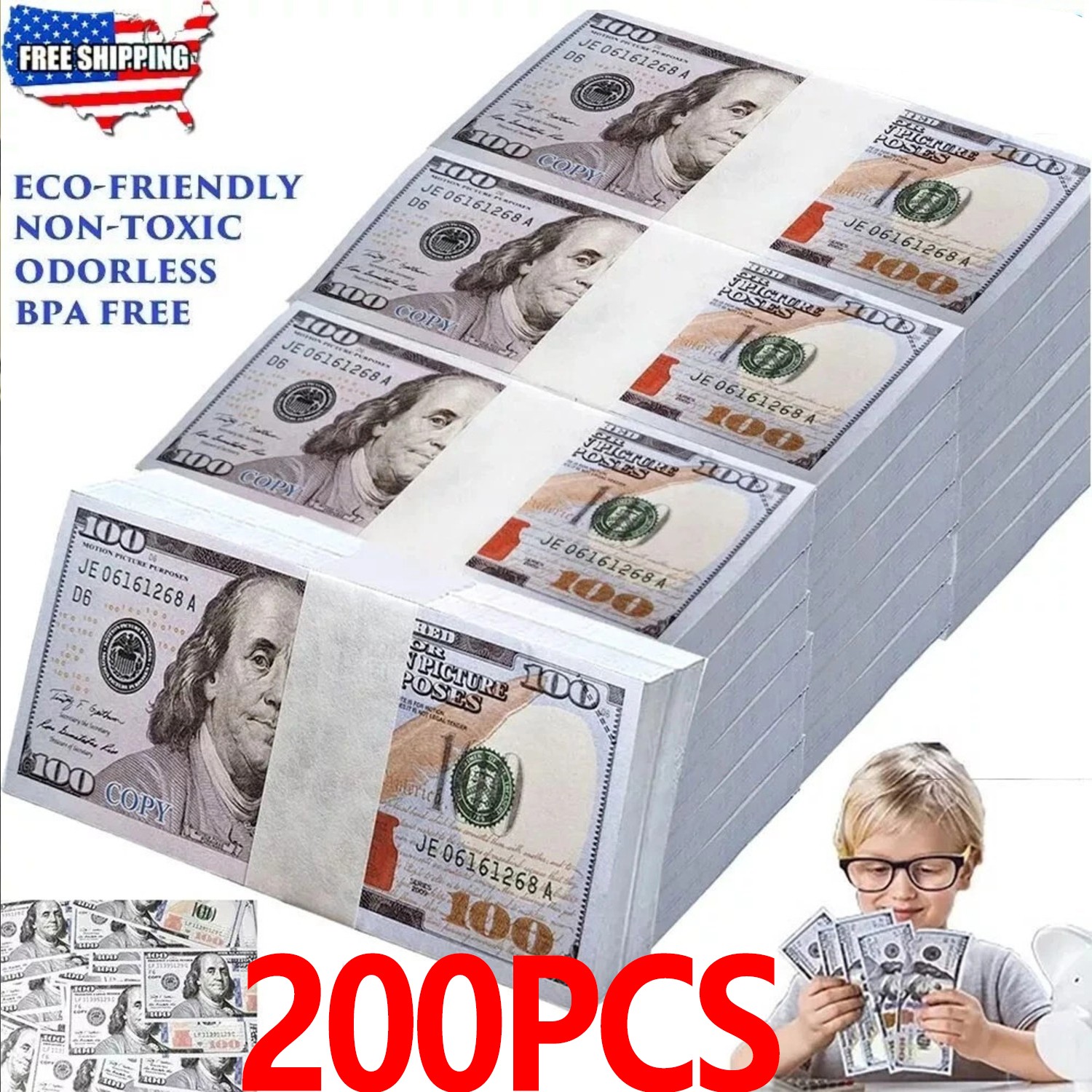 200 PCS Prop Fake Toys Money BANK GAMES CASH PAPER 100 DOLLAR BILLS $ US Toys
