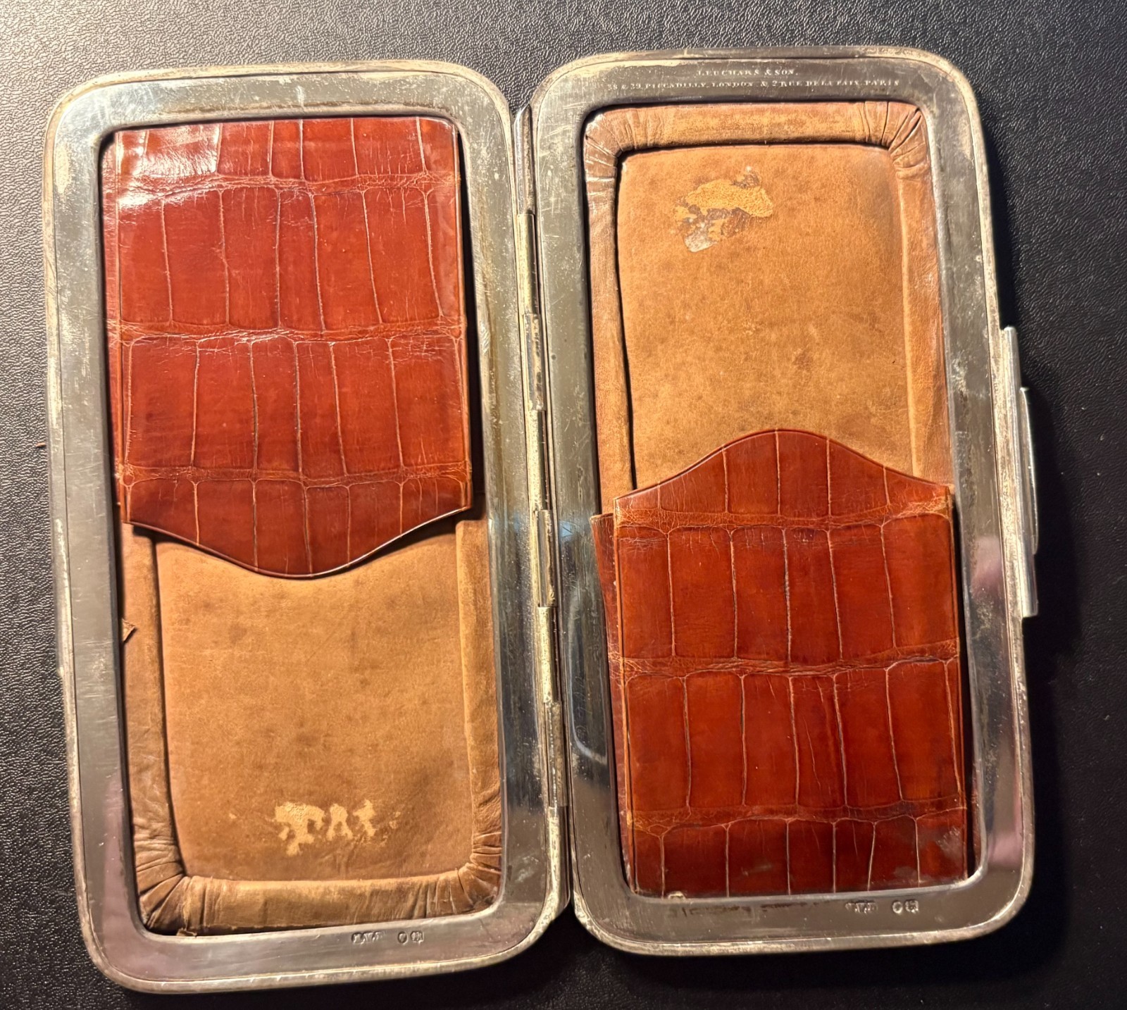 Antique 1875 Victorian Sterling Silver and Alligator Card Case Leuchars & Sons