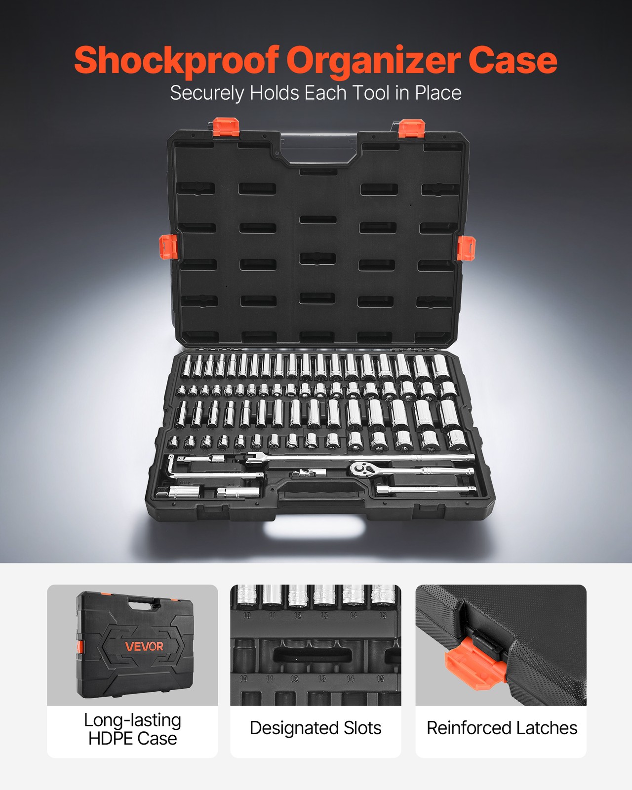 VEVOR Socket Set Socket and Ratchet Set 76 Pieces 3/8 inch Drive for Auto Repair