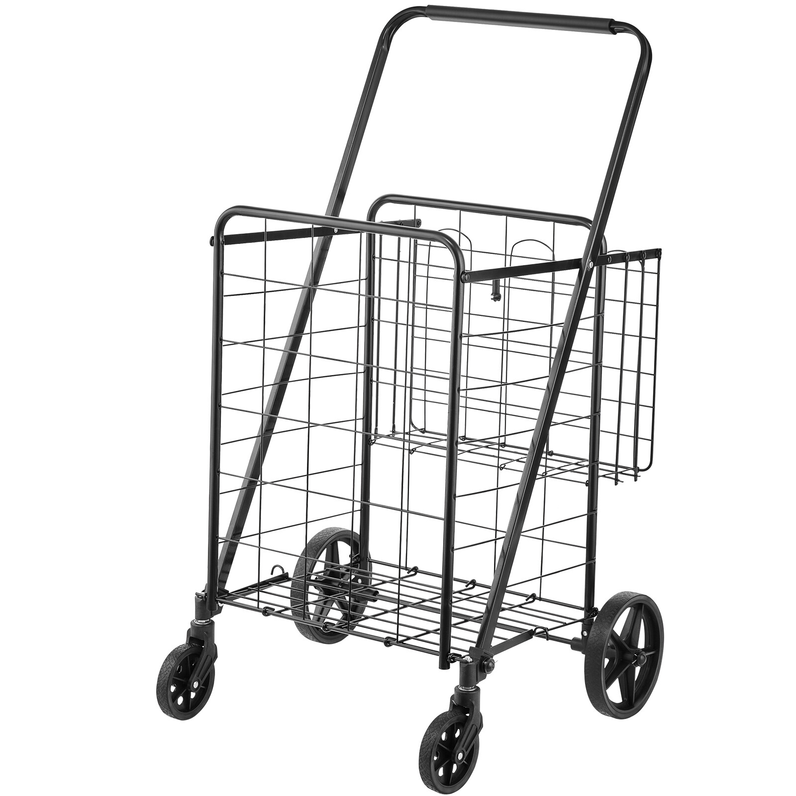 VEVOR Folding Shopping Cart Rolling Grocery Cart with Double Baskets 110 LBS