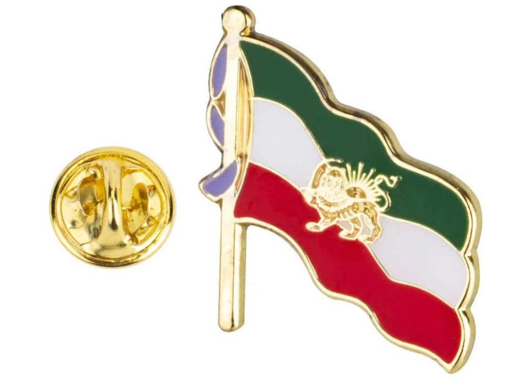 Iran Flag Pin Lion and Sun Emblem Heritage Persian Lapel Pin