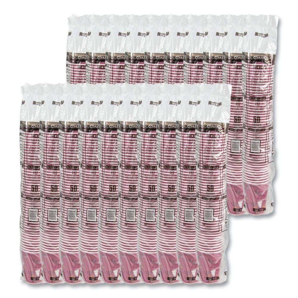 SOLO 412SINPK 12 oz. Paper Hot Drink Cups in Bistro Design - Maroon (50/PK) New