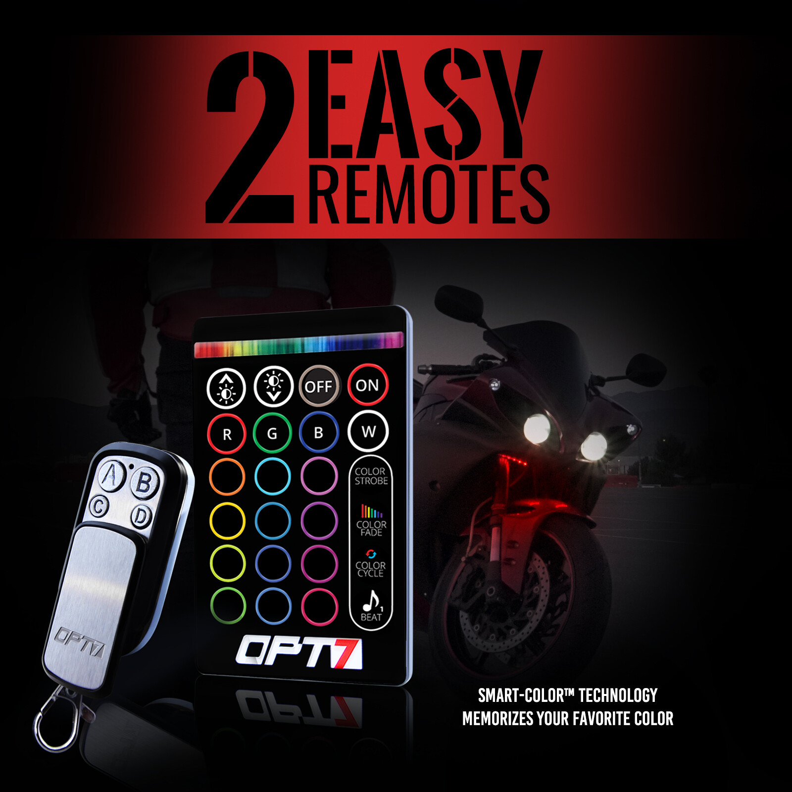 OPT7 Motorcycle LED Light Kit All-Color Underglow Neon Strip 10pc Double Cruise