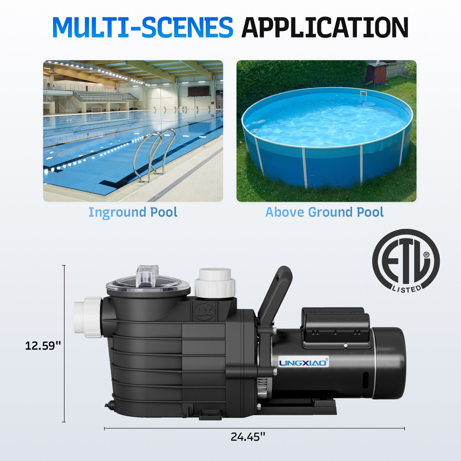 LINGXIAO 1HP Pool Pump Inground, 6022 GPH, 115/208-230V with 2/1.5" Fittings