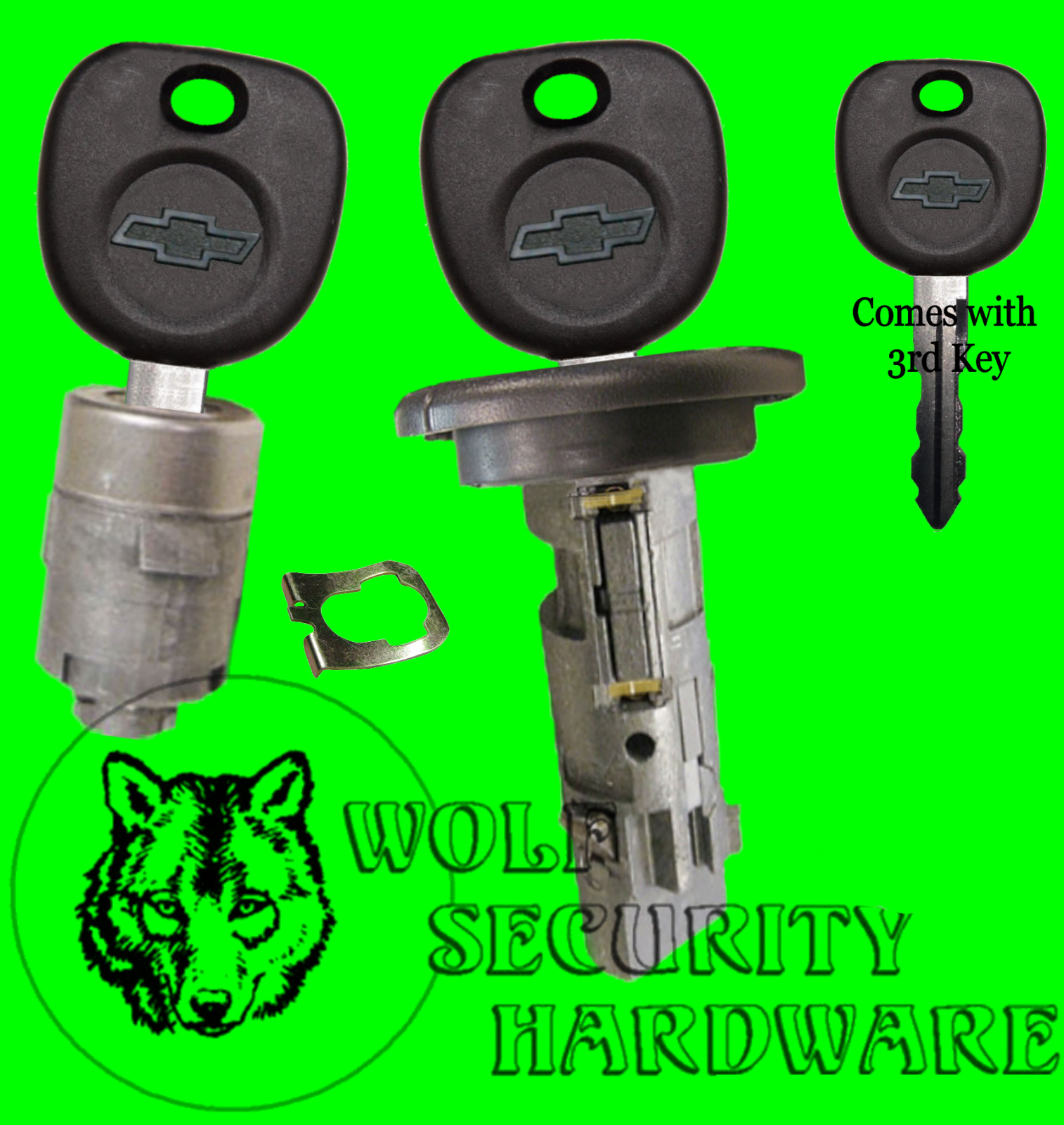 Chevy OEM Ignition Key Switch Lock Cylinder & Single Door Lock Set 3 Chevy Keys